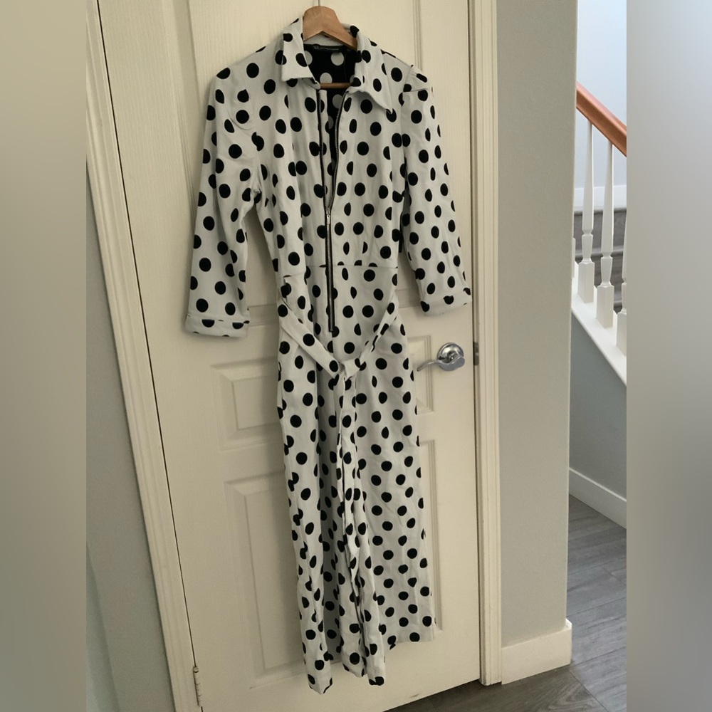 New York & Company Black Polka Dot White Jumpsuit - Picture 9 of 10